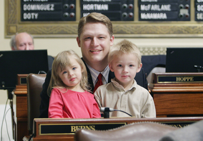 Rep. John Berns is stepping down after two years in the House to spend more time with his family, including his 2-year-old daughter, Katie, and 4-year-old son, Lincoln. (Photo by Sarah Stacke)