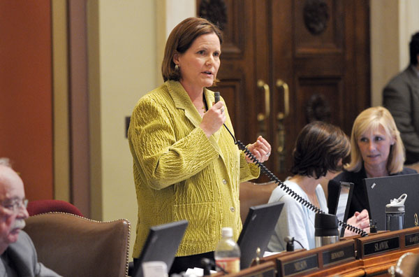 Rep. Nora Slawik presents the omnibus early childhood finance bill April 23 on the House floor. (Photo by Andrew VonBank)