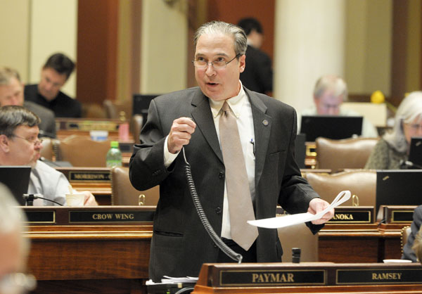 Rep. Michael Paymar presents the omnibus public safety finance bill on the House Floor April 24. (Andrew VonBank)