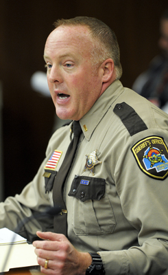 Lt. Haans Vitek, with the Hennepin County Sheriff�s Office Narcotics Unit, testifies before the House Public Safety and Crime Prevention Policy and Finance Committee Jan. 20 in support of a bill that would criminalize the sale or possession of synthetic marijuana. (Photo by Andrew VonBank)