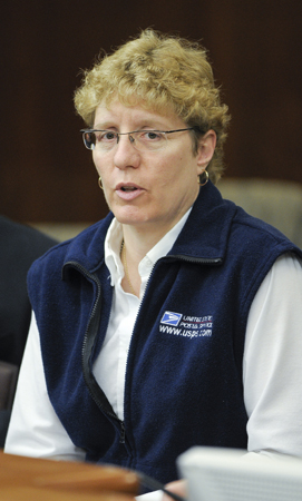 Mail Carrier Pam Donato testifies before the House Public Safety and Crime Prevention Policy and Finance Committee March 17 in support of a bill that would create a penalty of gross misdemeanor for the assault of utility or postal service employee. (Photo by Andrew VonBank)