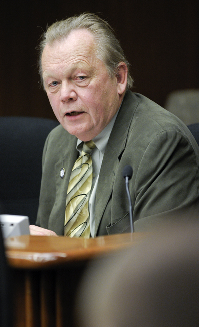 Mark Peterson, president and CEO of Lutheran Social Services, testifies April 12 before the House Health and Human Services Reform Committee in support of a bill that would establish a My Life, My Choices Task Force. (Photo by Andrew VonBank)