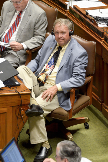 Rep. Dean Urdahl listens to debate on the Legacy funding law during the July 19 special session. (Photo by Andrew VonBank)