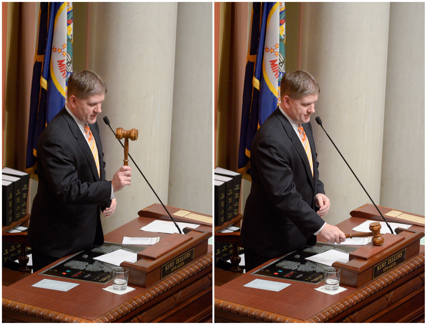 House Speaker Kurt Zellers adjourns the House sine die with the last gavel of the 2012 legislative session. (Photo by Andrew VonBank)