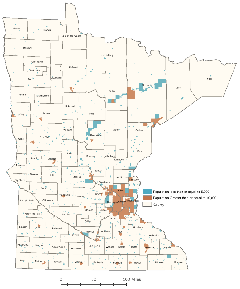 Map of Minnesota small cities